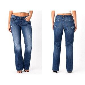 Gap 1969 Easy Straight Jeans Distressed Patchwork Medium Wash Y2K 28/6 Grunge